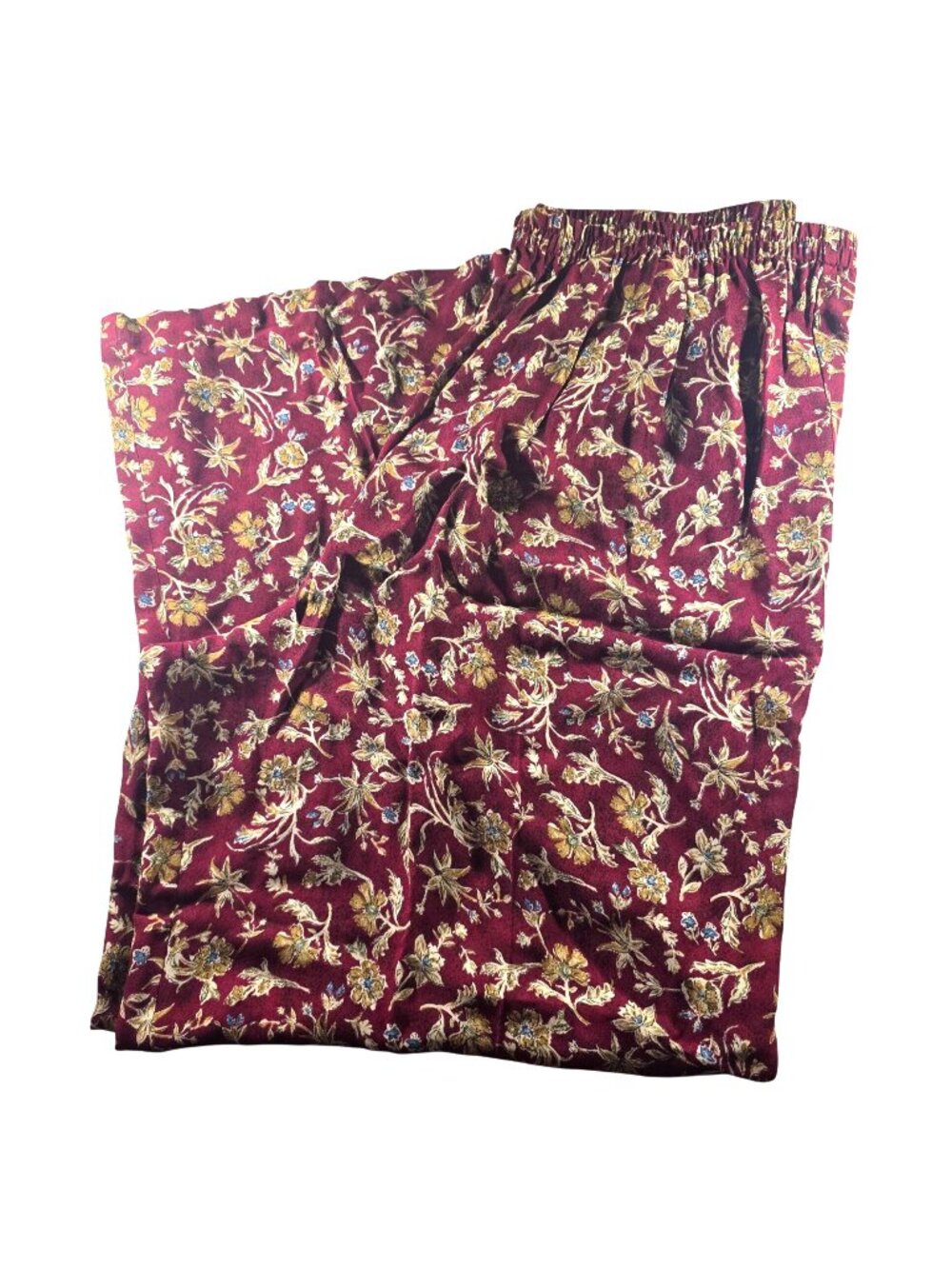 Anne Klein Silk Pants Wide-Leg A Line  Floral Burgundy Womens M boho cottage